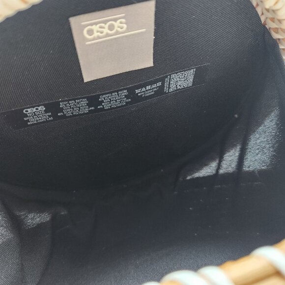 ASOS Round White Brown Woven Canteen Crossbody Bag Boho Beach Tropical Festival - Picture 10 of 13